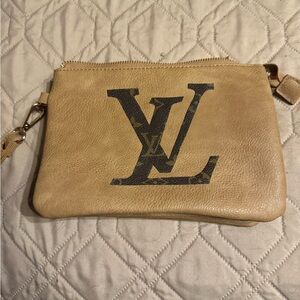 Up Cycled Louis Vuitton Beige Leather Wristlet